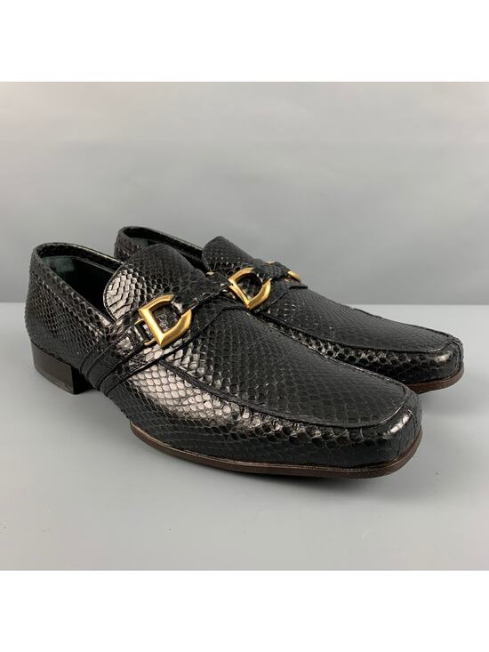 DOLCE & GABBANA Size 7 Black Textured Leather Slip On Loafers